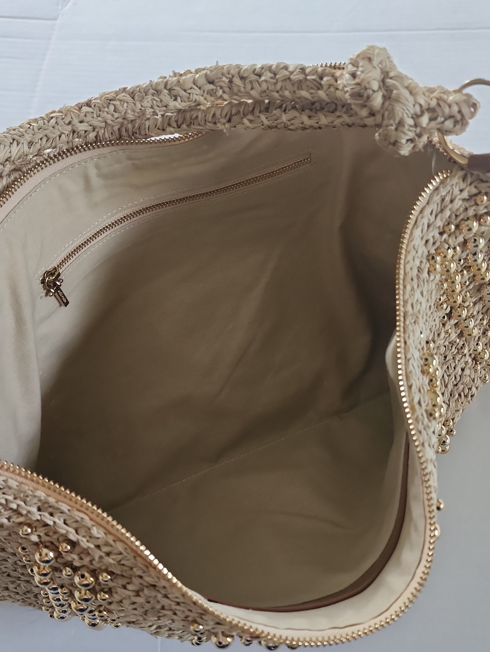 Cult Gaia Raffia Gold Beaded Woven Shoulder Bag - Picture 7 of 17